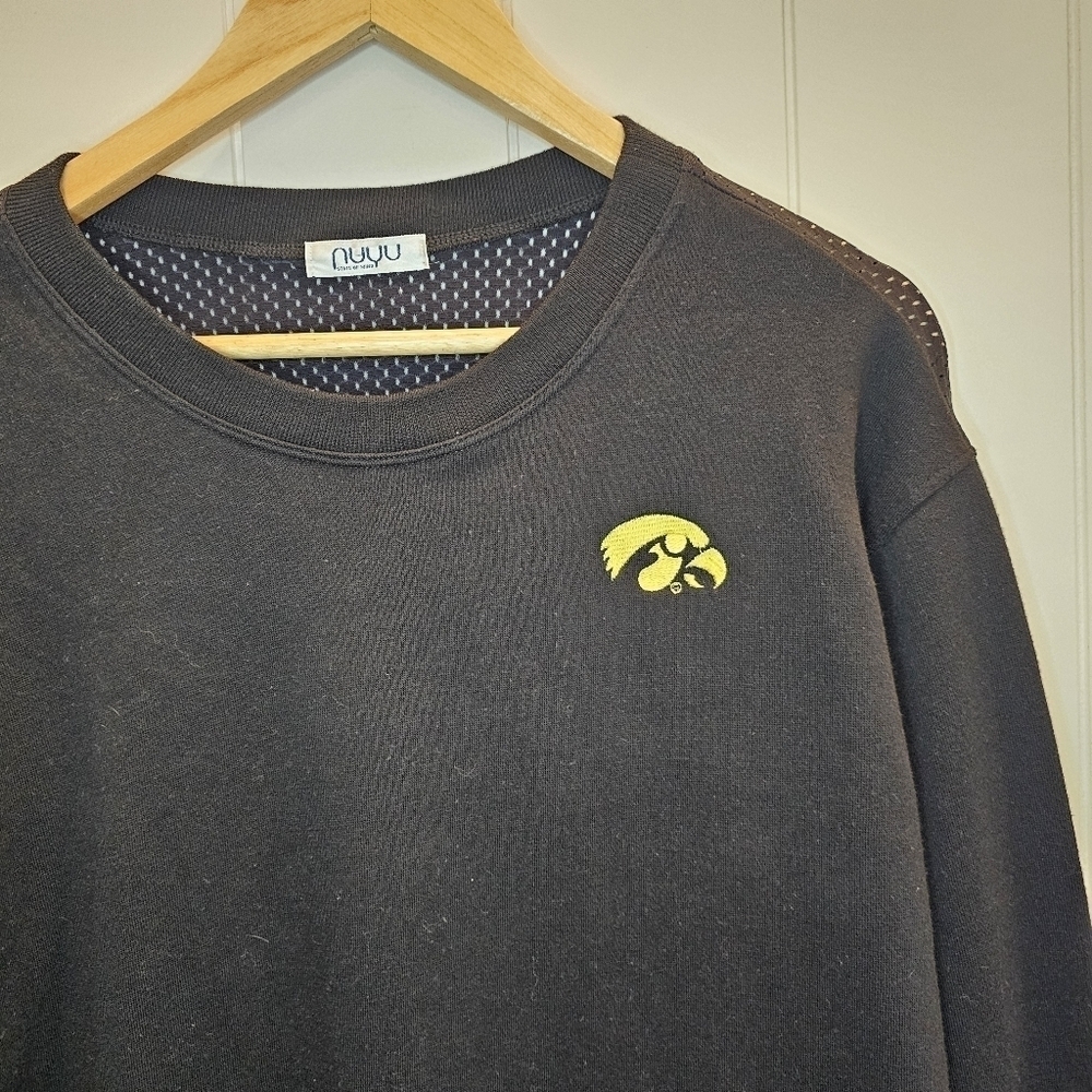 NUYU Hawkeyes Sweatshirt Women's Size Medium Black Embroidered Collage Mesh - Picture 3 of 9